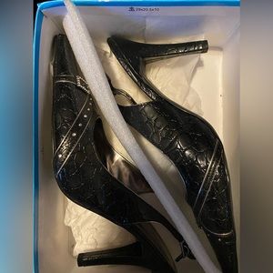 Black Faux Croc Slingback Heels